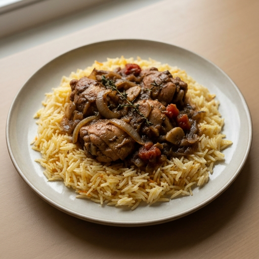 Salmi poulet et riz safrané
