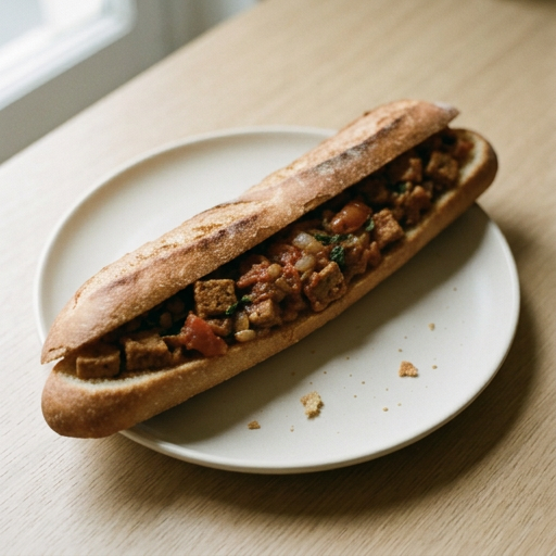 Pain baguette fourré au rougaille de soja