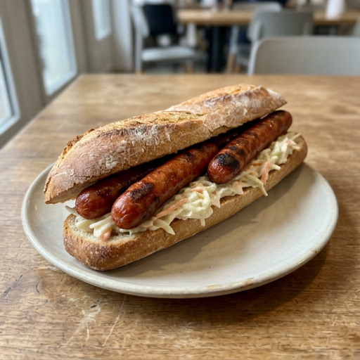 Pain baguette fourré aux saucisses grillées